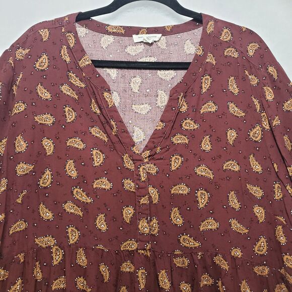 XXL Beachlunchlounge Paisley Alessi Babydoll Dress Tiered Knee Length Maroon - Picture 10 of 11